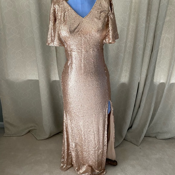 Rose Gold Lulus sequin gown - Picture 1 of 3